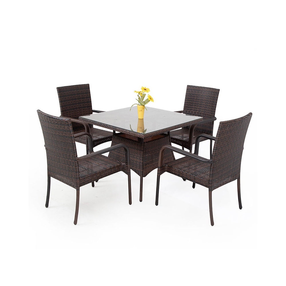 5-Piece Outdoor Leisure Patio Woven Rattan Table and Chairs  Combination Set.