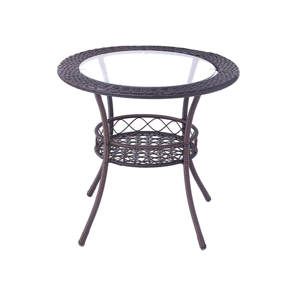 WYHS-T255 Rattan Side Tea Tables with Glass Top,Backyard Modern Deck Balcony Table