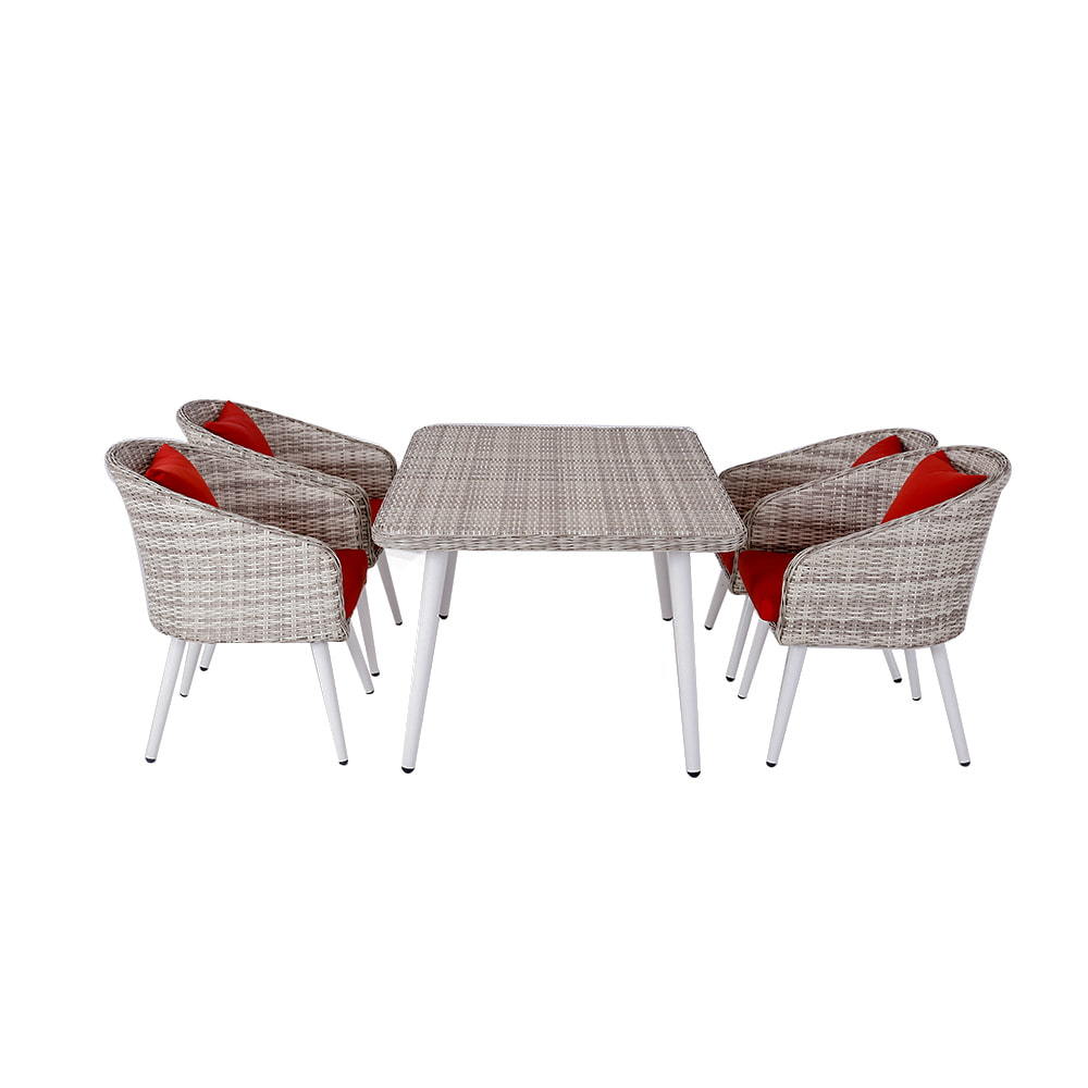 WYHS-T223 5 Pieces Outdoor Dining Table Set for 4, All Weather PE Rattan Patio Conversation Set