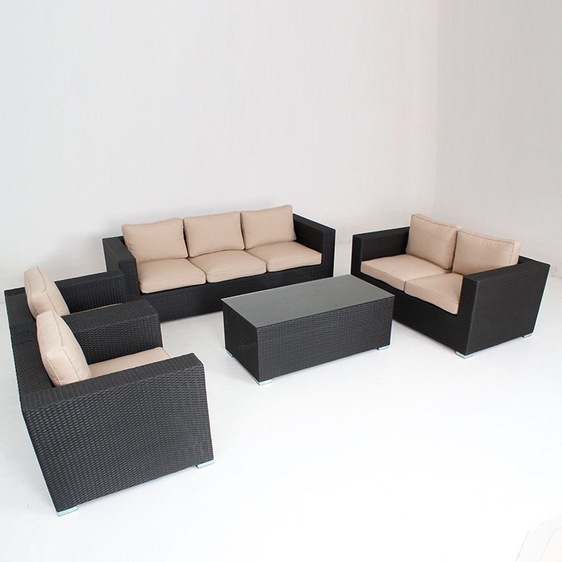 WYHS-T013 Garden 5 Pieces Outdoor Furniture Patio Sets PE Rattan Sofa with Coffee Table&Washable Couch Cushions