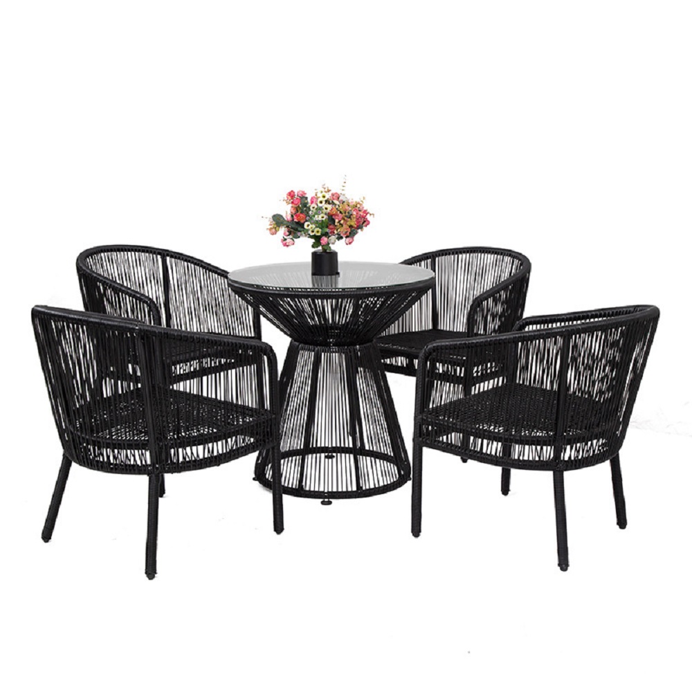 Outdoor Patio Rattan Chair Set with Glass Table .