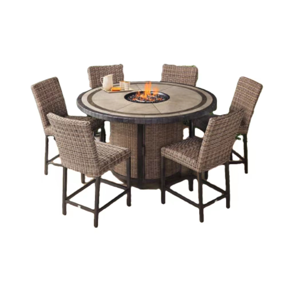 WYHS-T291 7-Piece Outdoor Patio Fire High Dining Set